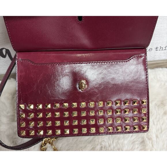 MICHAEL KORS Greenwich Studded Leather Shoulder Bag Burgundy Dark Berry - Picture 10 of 13